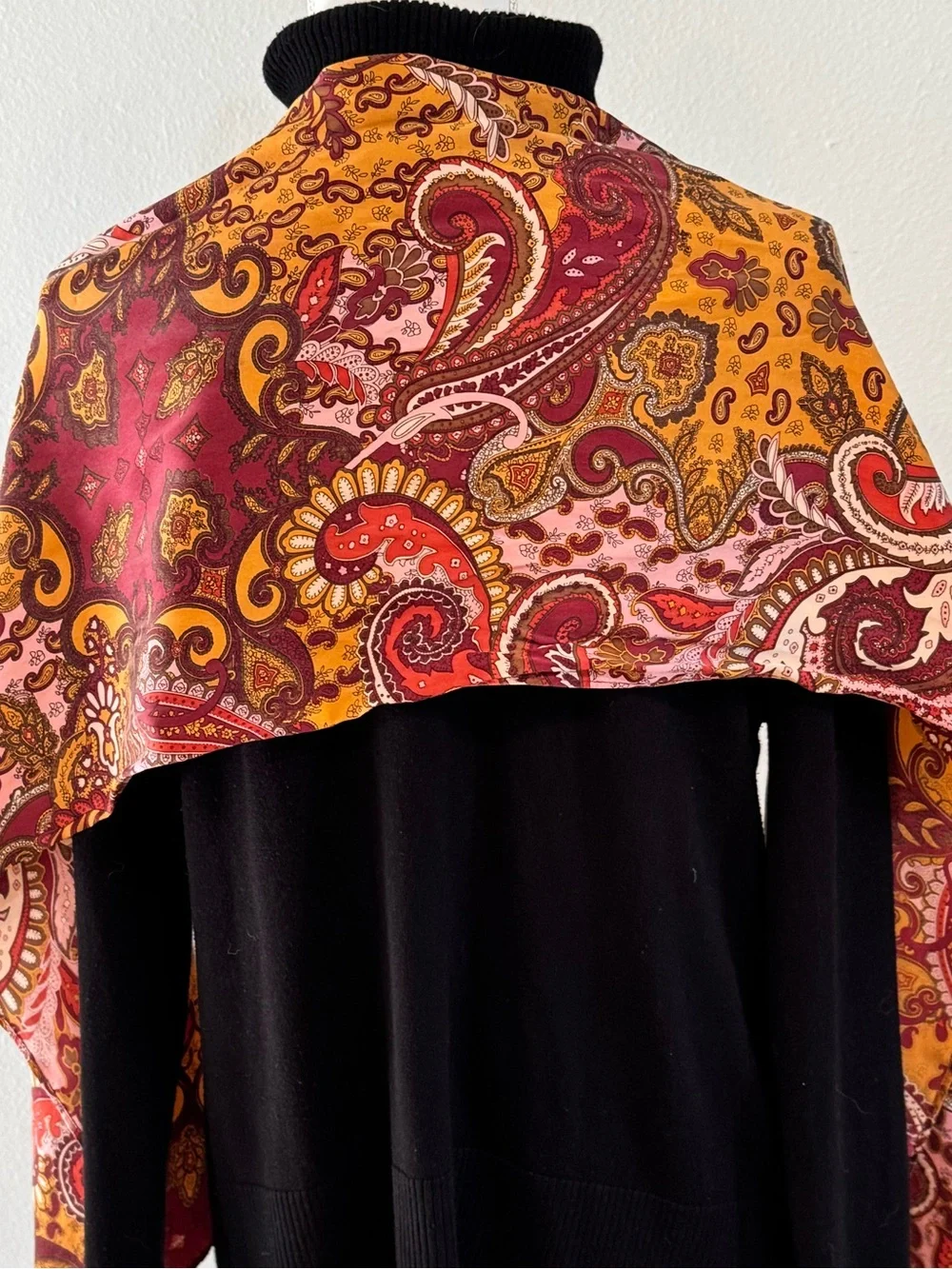 Paisley Print Pure Silk Mid Weight Scarf Made in USA 12 x 60 inches
